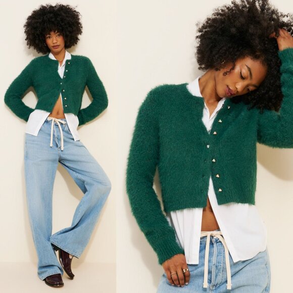 New! Free People Green Celeste Fuzzy Cardigan Size XS 2475 - Picture 1 of 14